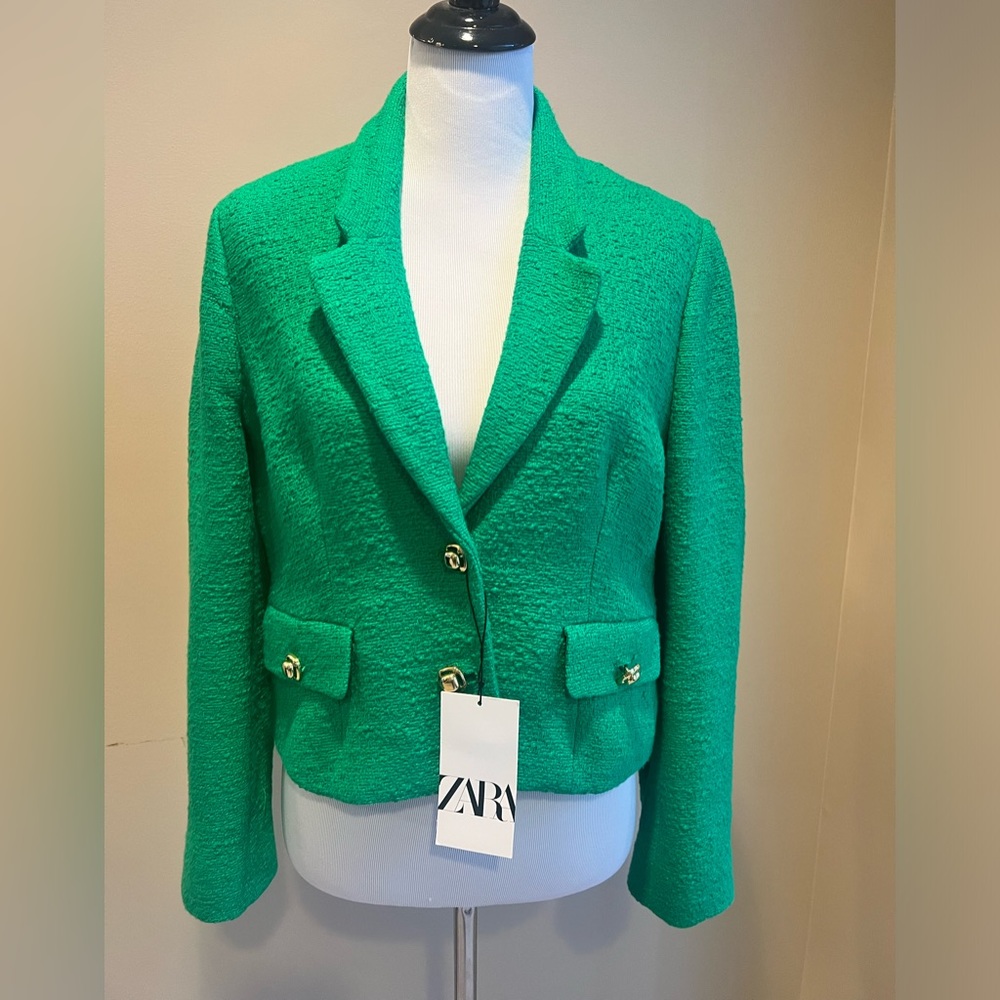 Zara green gold button jacket